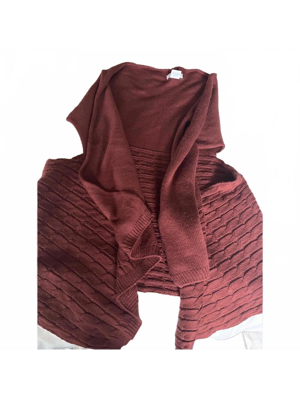 Rust Cable Knit Sweater Vest Wrap Cozy Boho Layering Piece